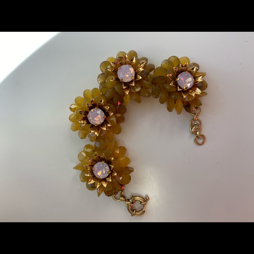 J.Crew flower gold and pink bracelet